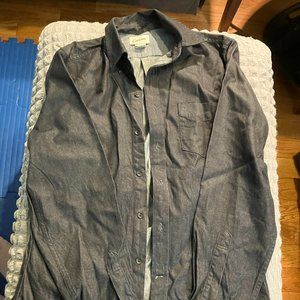 Lands End Canvas grey silver denim chambray shirt small